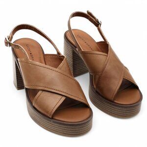 LUCKY BRAND Womens Brown 1 Platform Crisscross Straps Padded Delmie Round Toe St